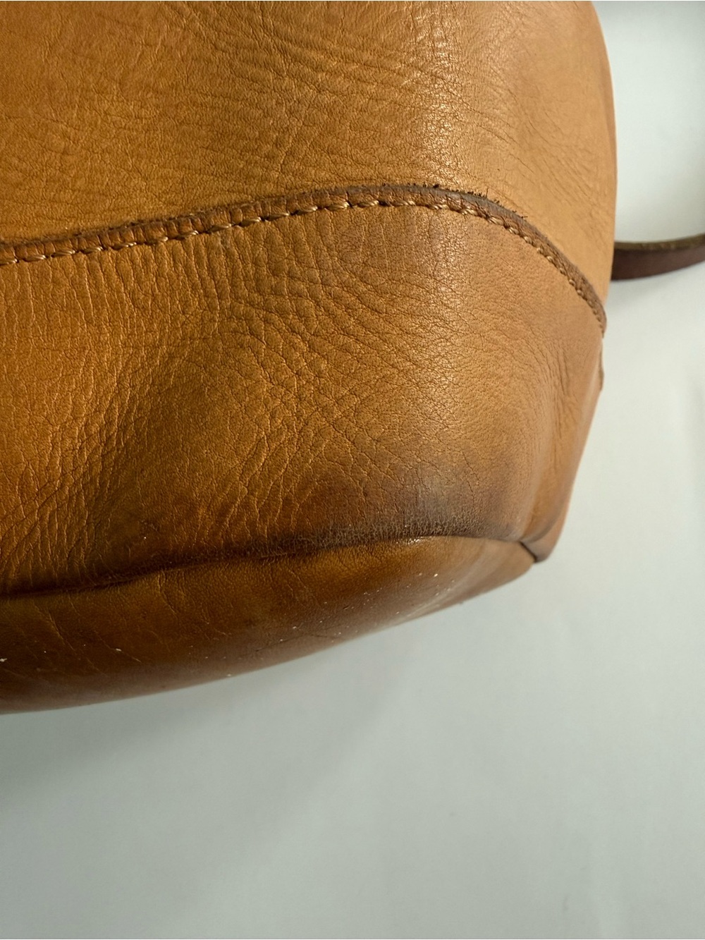 Madewell Tan Brown Leather Bucket Drawstring Bag Brown Purse Crossbody Shoulder - Picture 10 of 16